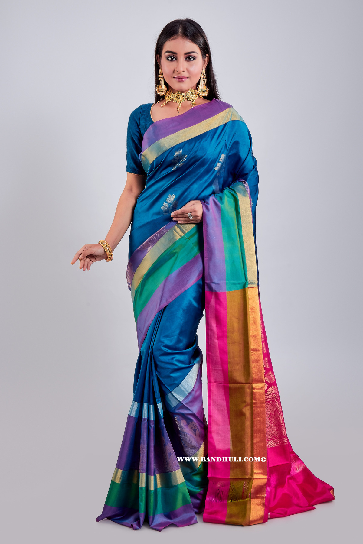 Cobalt Blue Mulberry Silk Saree